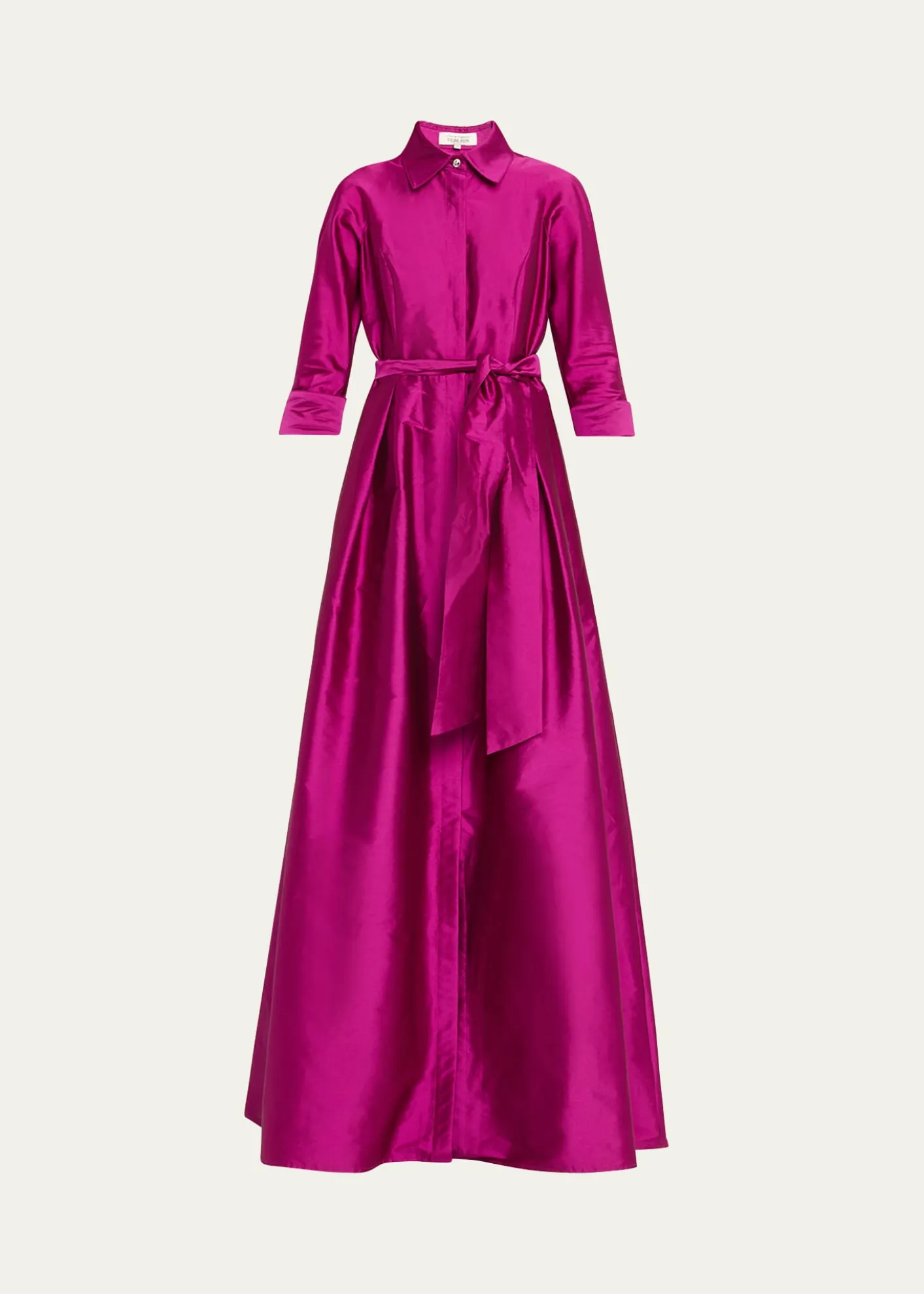 Rickie Freeman for Teri Jon3/4-Sleeve Taffeta Shirtdress Gown