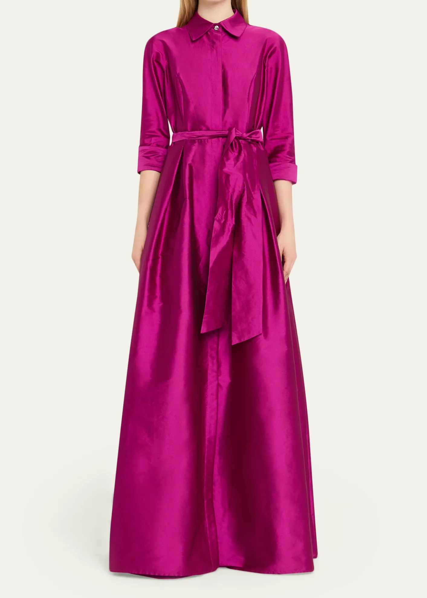 Rickie Freeman for Teri Jon3/4-Sleeve Taffeta Shirtdress Gown