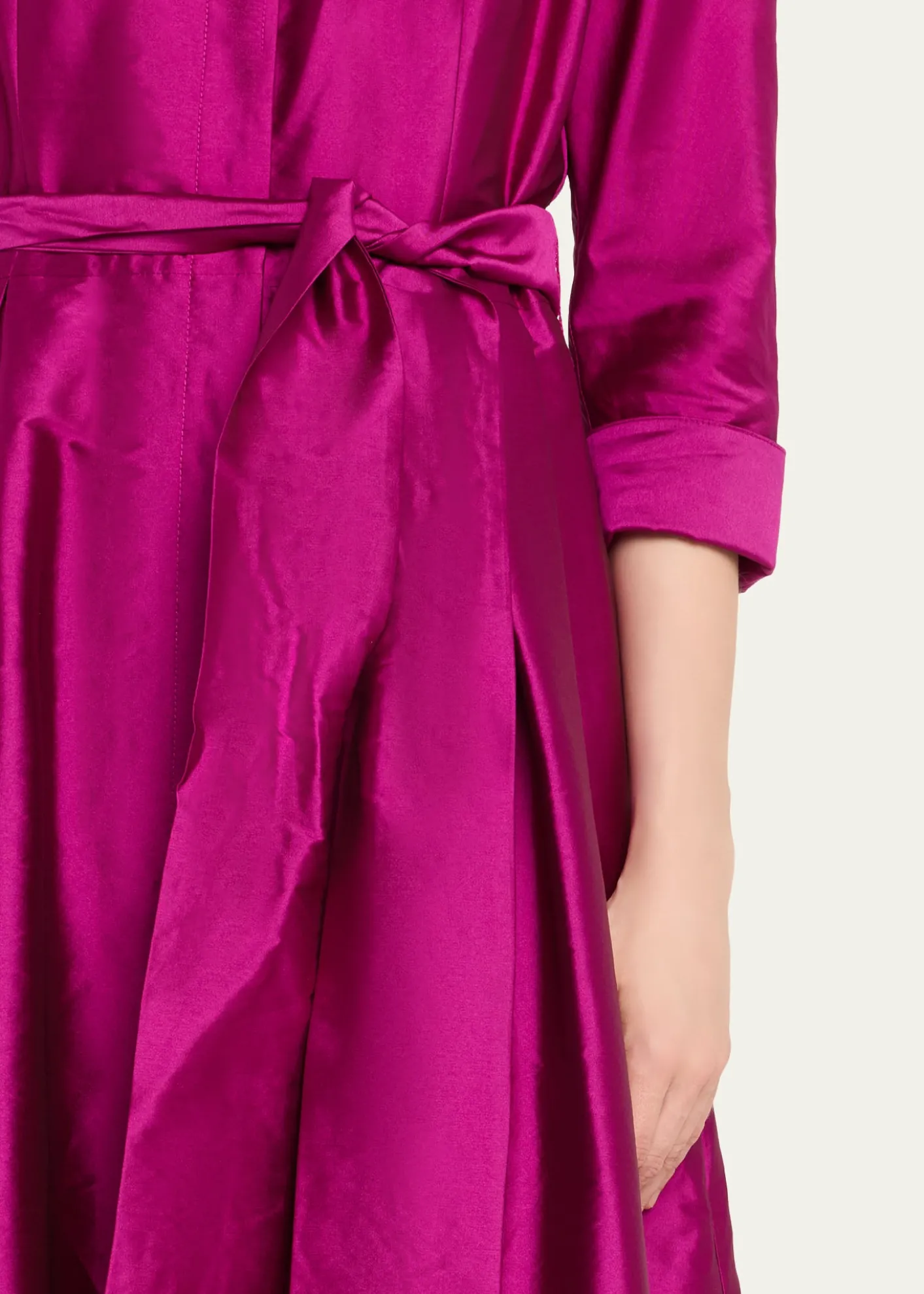 Rickie Freeman for Teri Jon3/4-Sleeve Taffeta Shirtdress Gown