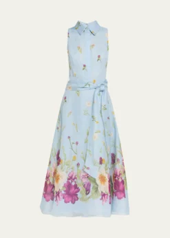 Rickie Freeman for Teri JonSleeveless Floral-Print Midi Shirtdress