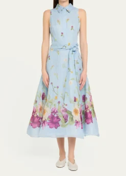 Rickie Freeman for Teri JonSleeveless Floral-Print Midi Shirtdress