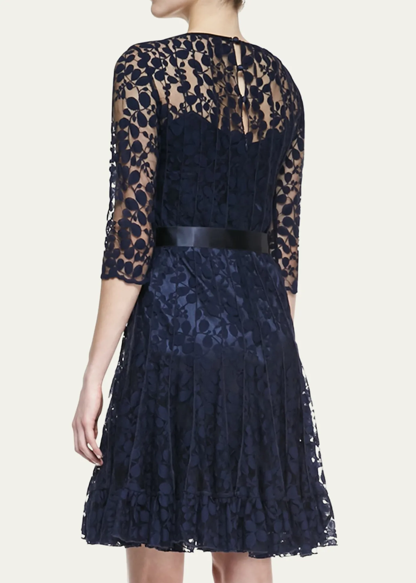 Rickie Freeman for Teri Jon3/4-Sleeve Lace Overlay Cocktail Dress