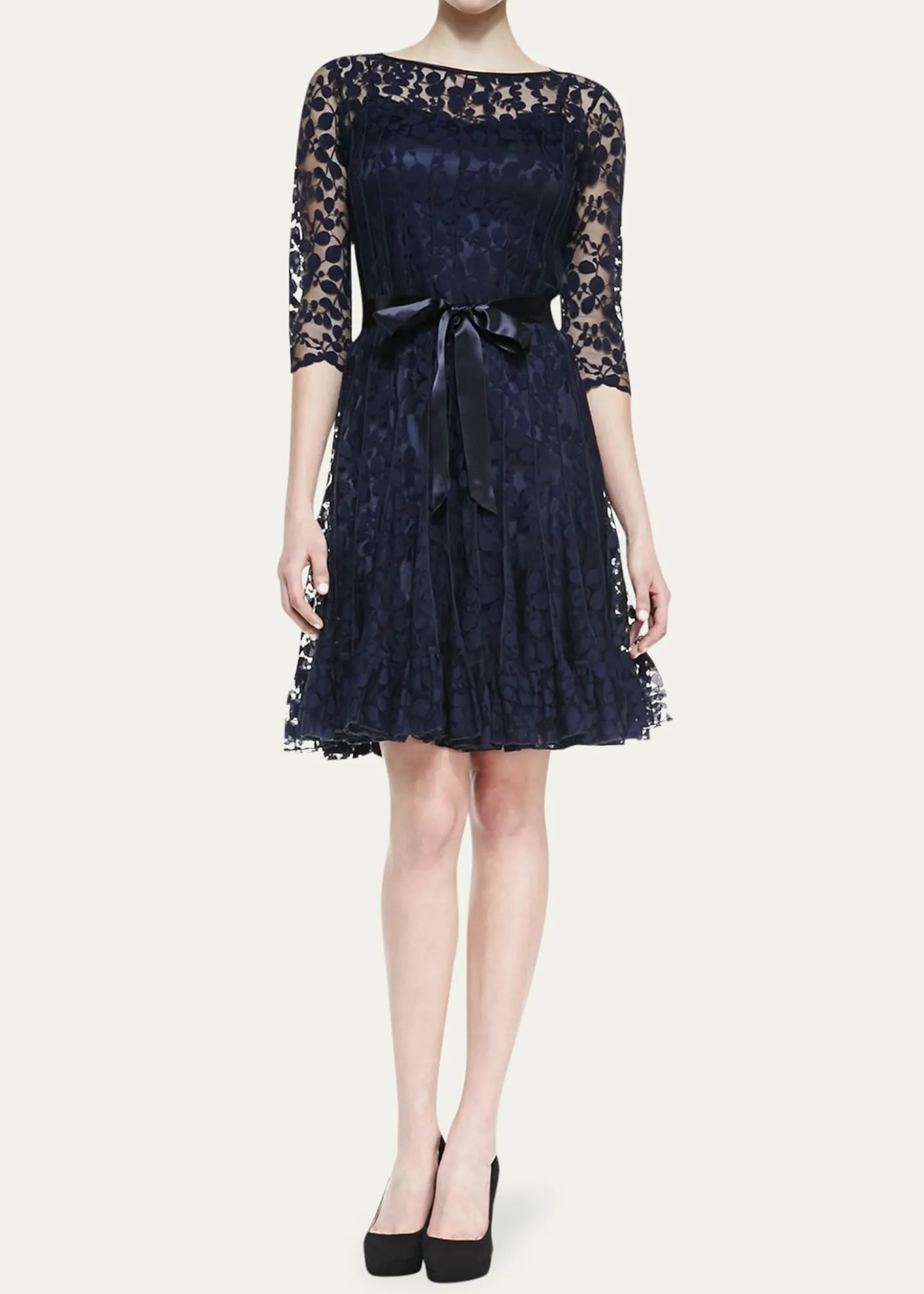 Rickie Freeman for Teri Jon3/4-Sleeve Lace Overlay Cocktail Dress