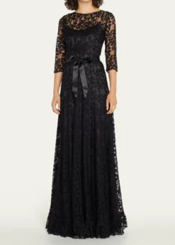 Rickie Freeman for Teri Jon3/4-Sleeve Lace Overlay Gown