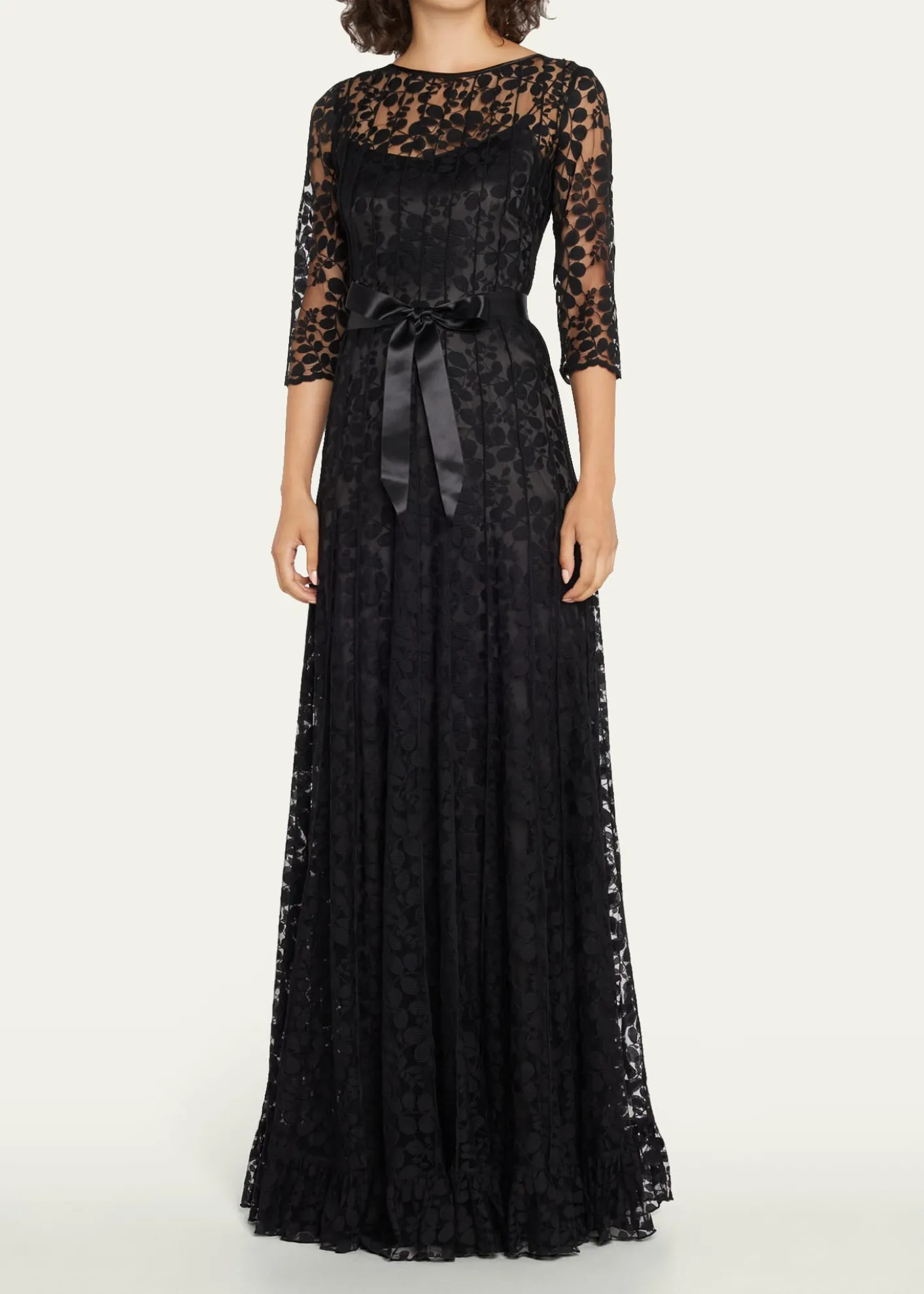 Rickie Freeman for Teri Jon3/4-Sleeve Lace Overlay Gown