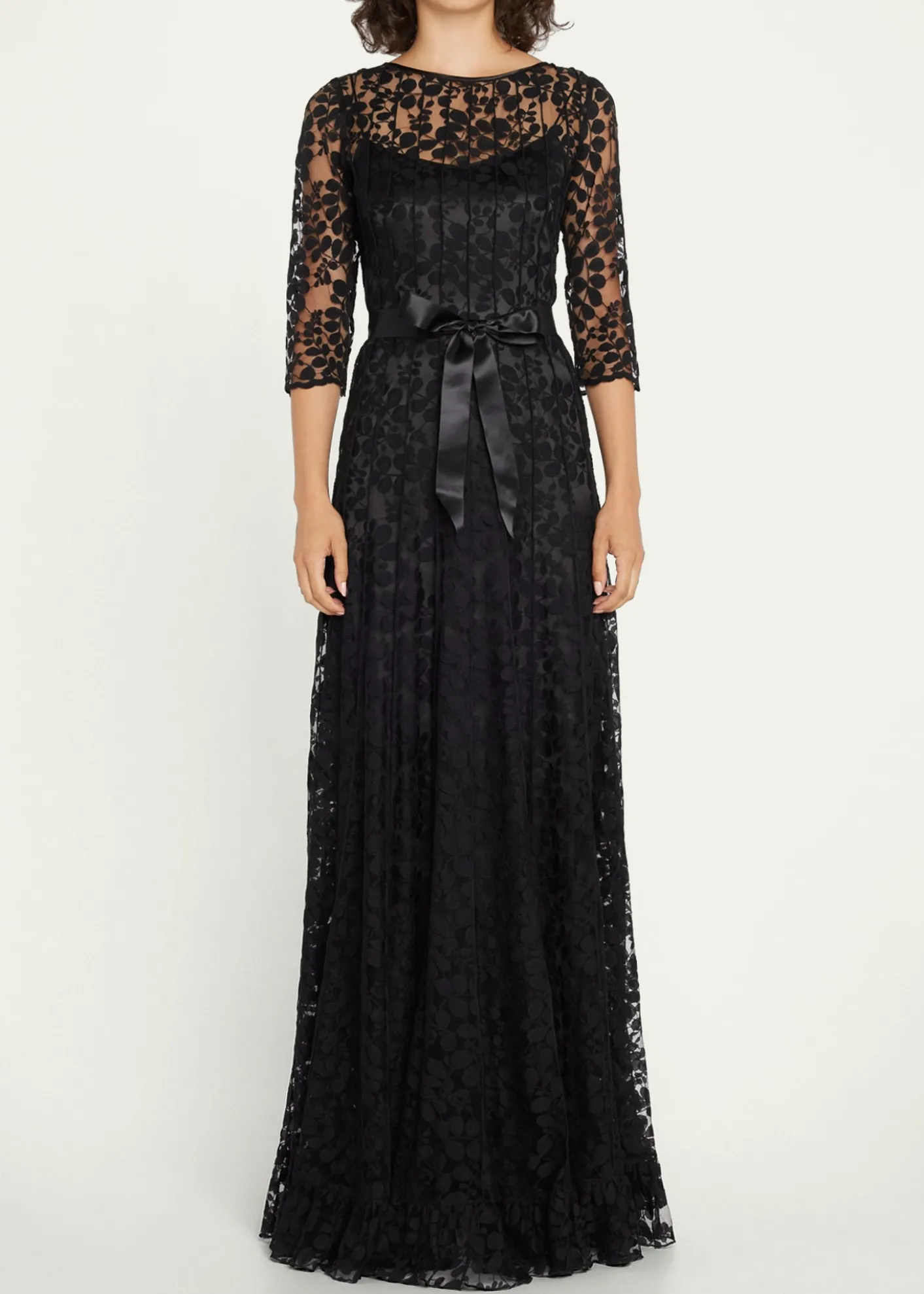 Rickie Freeman for Teri Jon3/4-Sleeve Lace Overlay Gown