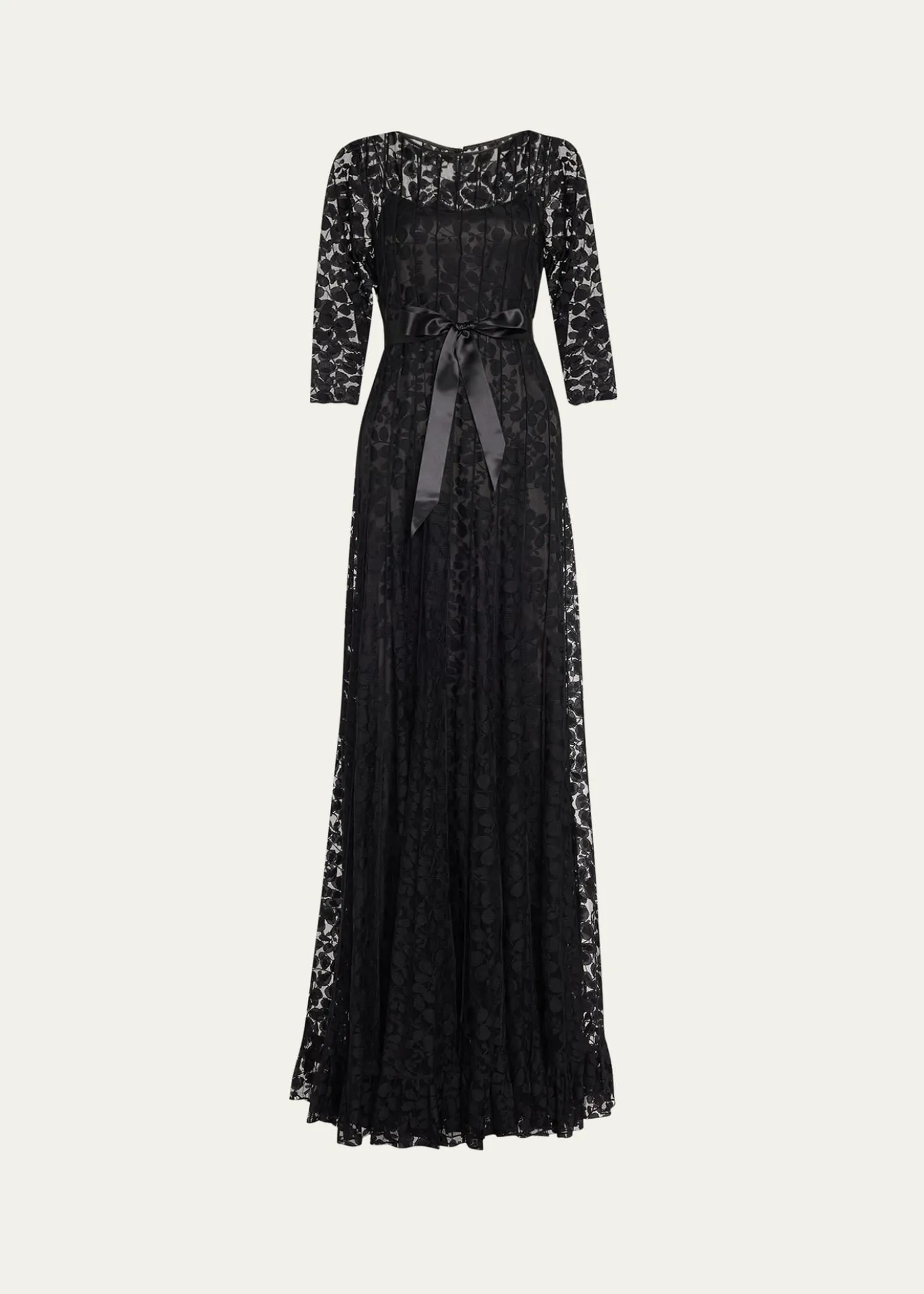 Rickie Freeman for Teri Jon3/4-Sleeve Lace Overlay Gown