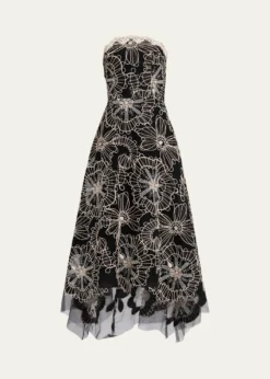 Rickie Freeman for Teri JonStrapless Floral-Embroidered Tulle Maxi Dress
