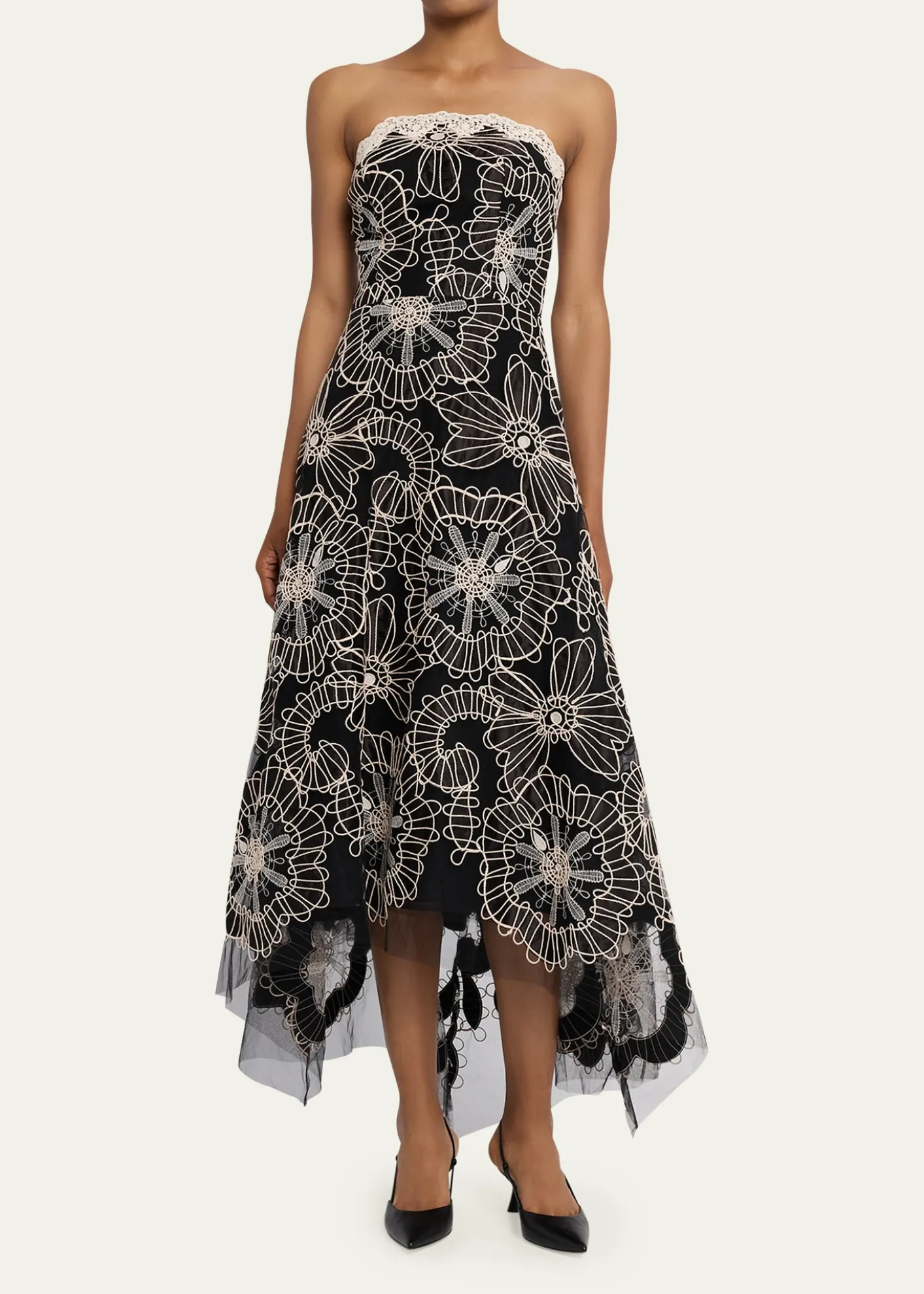 Rickie Freeman for Teri JonStrapless Floral-Embroidered Tulle Maxi Dress