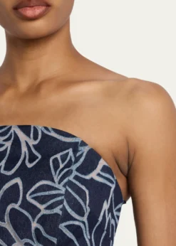 Rickie Freeman for Teri JonStrapless Floral Burnout Denim Midi Dress