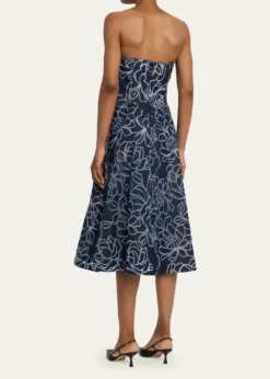Rickie Freeman for Teri JonStrapless Floral Burnout Denim Midi Dress
