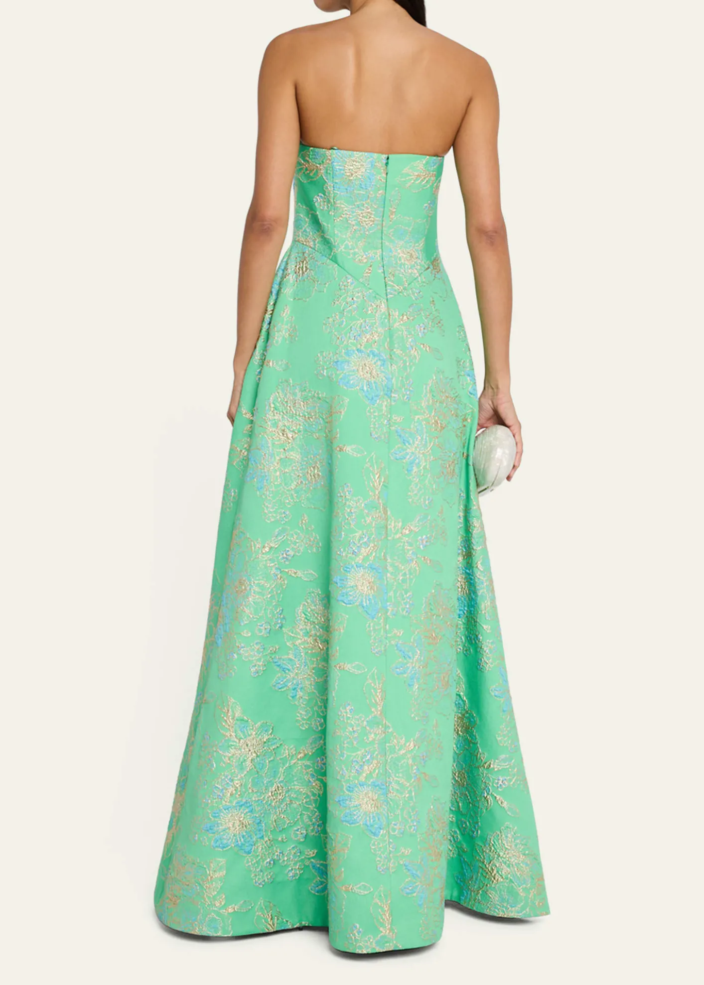 Rickie Freeman for Teri JonStrapless Metallic Floral Jacquard Gown