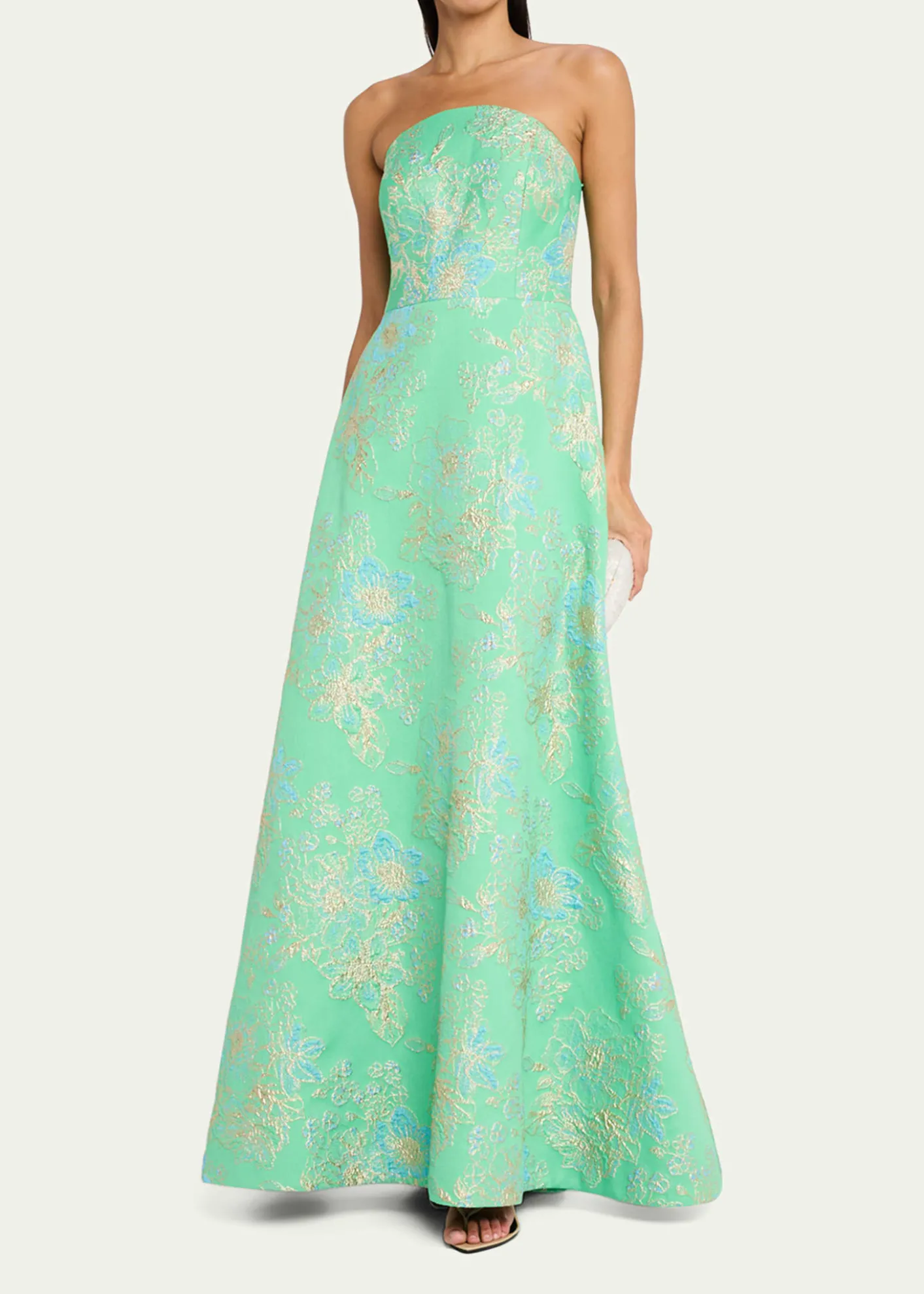Rickie Freeman for Teri JonStrapless Metallic Floral Jacquard Gown