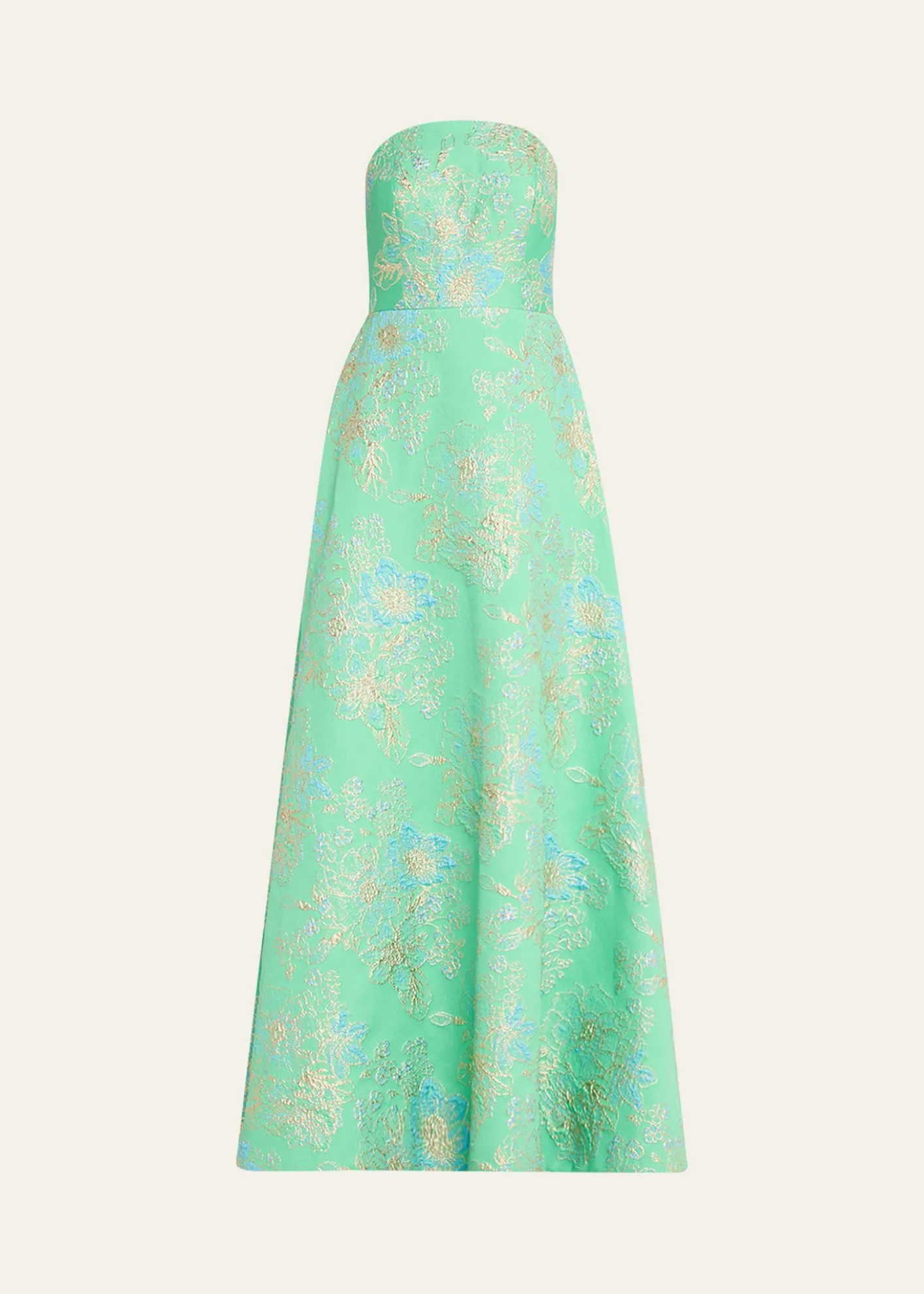 Rickie Freeman for Teri JonStrapless Metallic Floral Jacquard Gown