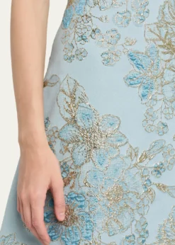 Rickie Freeman for Teri JonStrapless Metallic Floral Jacquard Gown