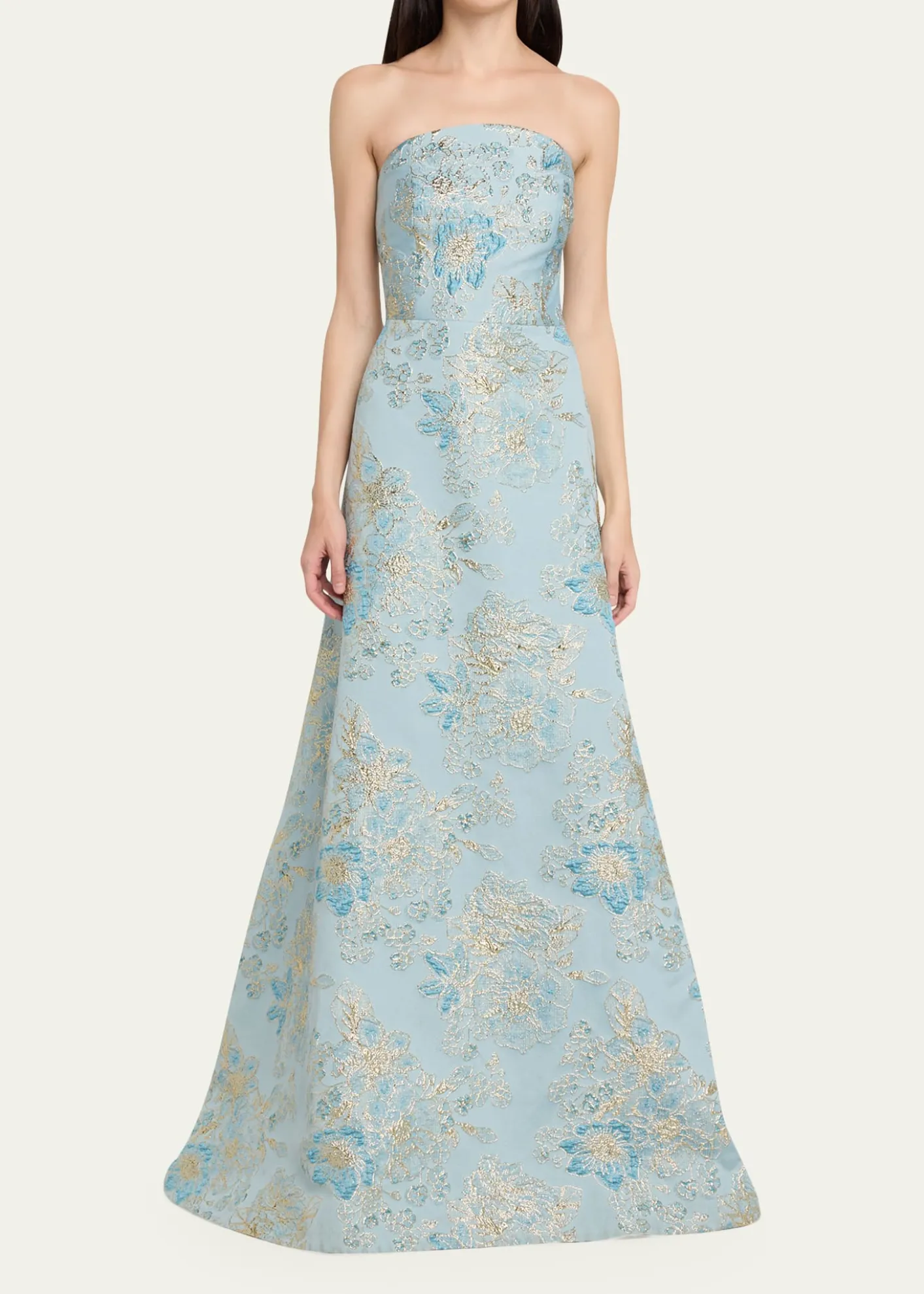 Rickie Freeman for Teri JonStrapless Metallic Floral Jacquard Gown