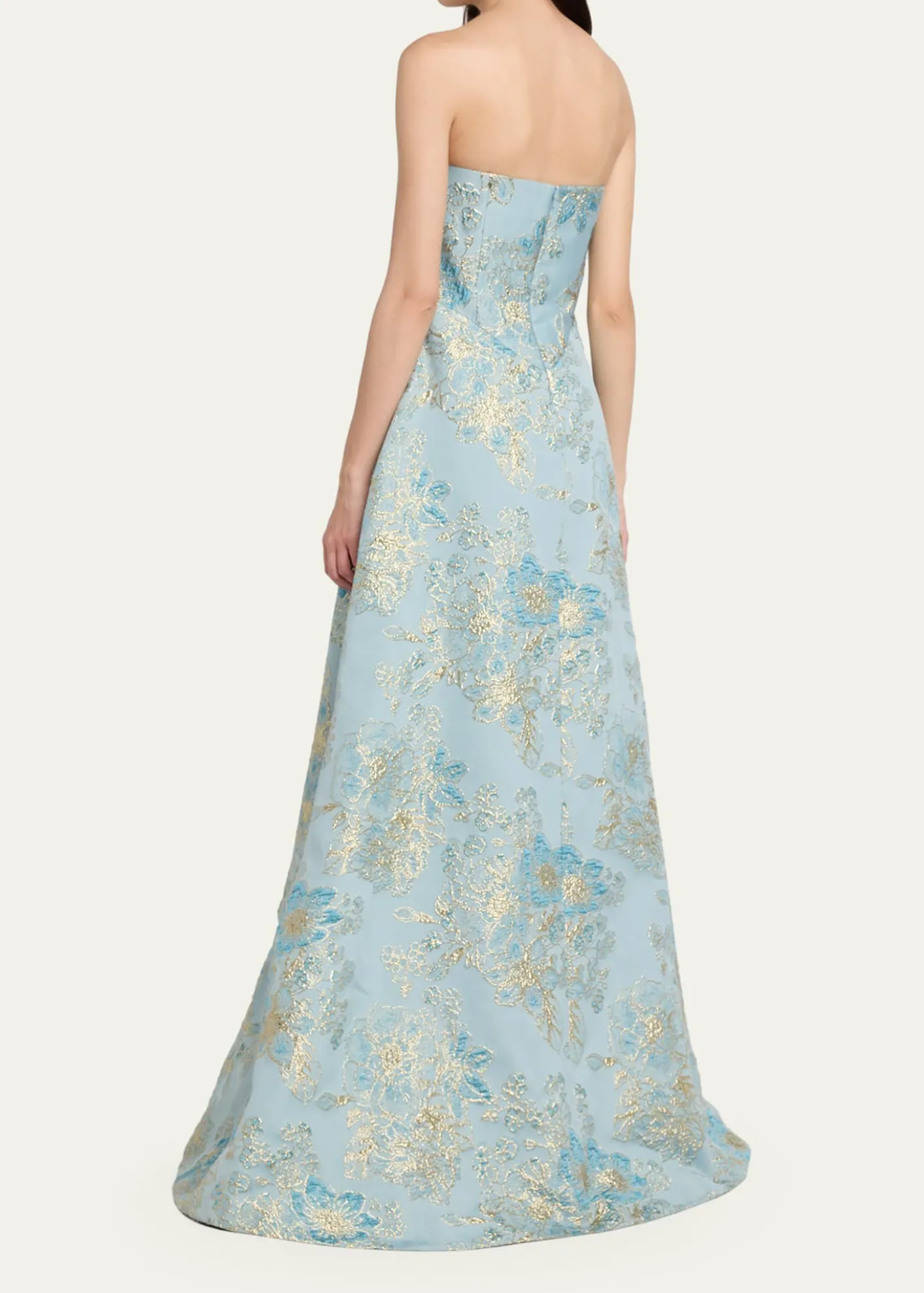 Rickie Freeman for Teri JonStrapless Metallic Floral Jacquard Gown