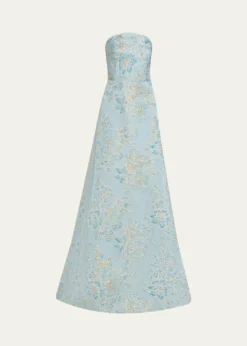Rickie Freeman for Teri JonStrapless Metallic Floral Jacquard Gown