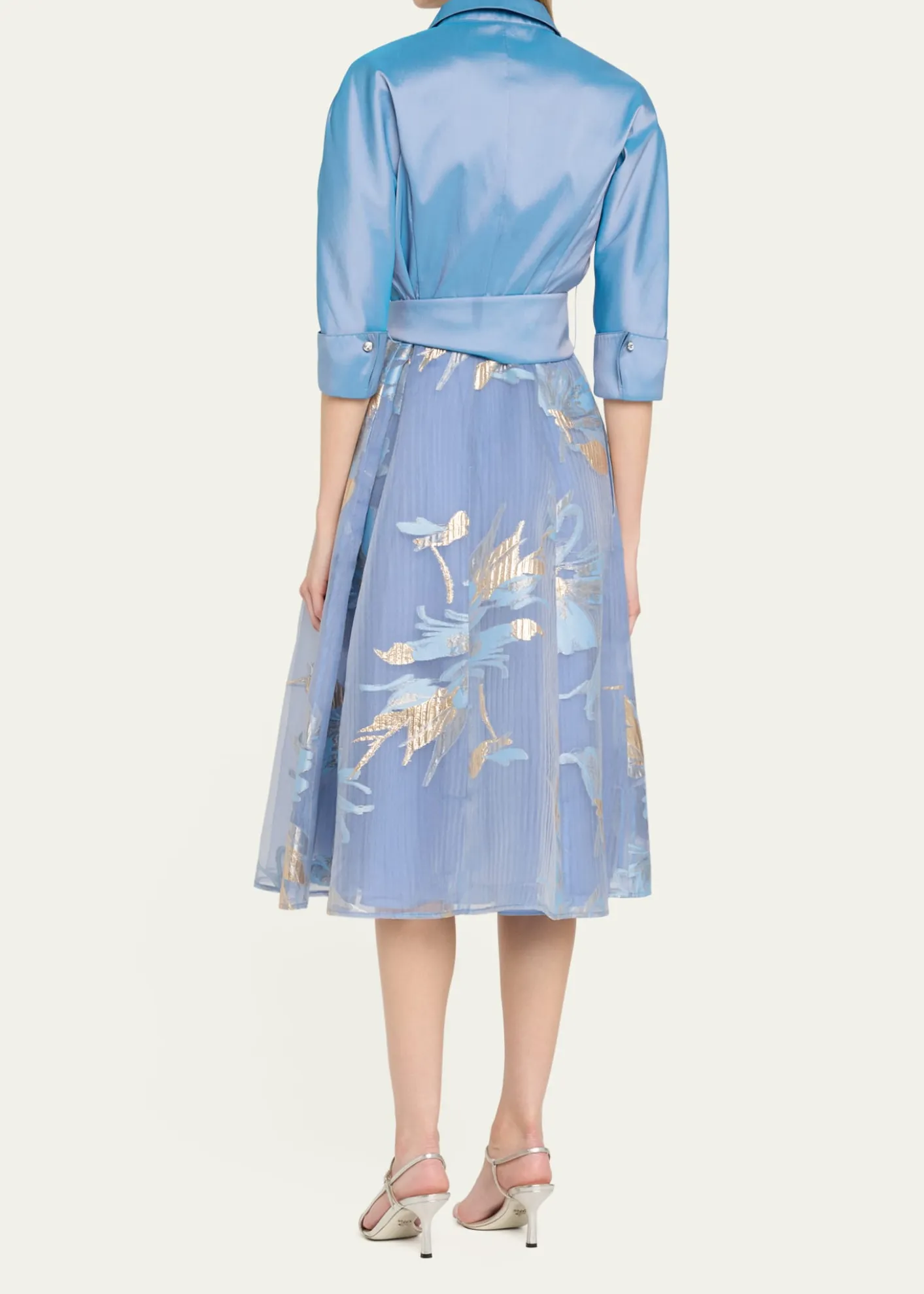 Rickie Freeman for Teri JonTaffeta & Floral Organza Midi Shirtdress