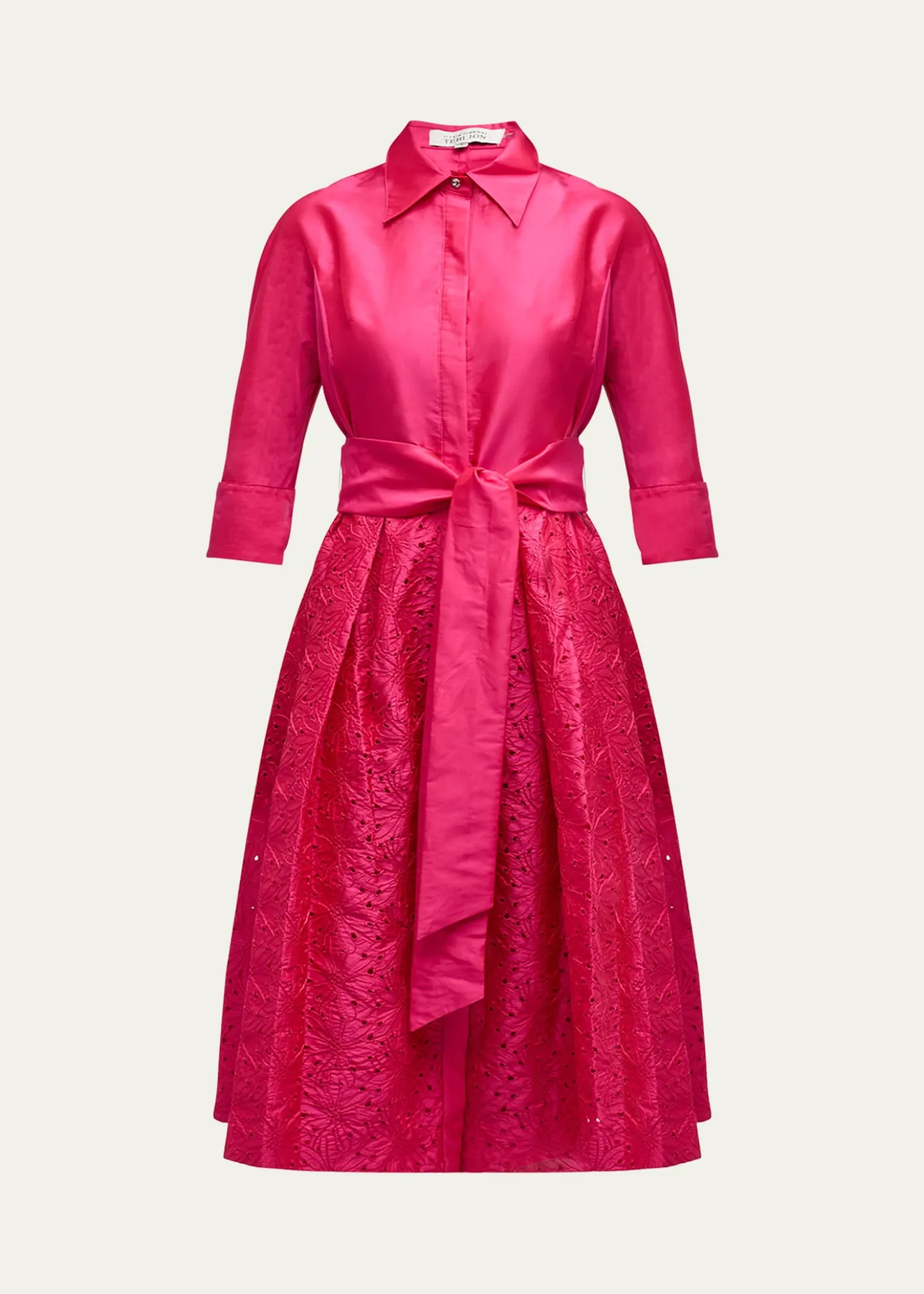 Rickie Freeman for Teri JonTaffeta Shirt Dress w/ Eyelet Skirt