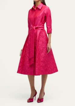 Rickie Freeman for Teri JonTaffeta Shirt Dress w/ Eyelet Skirt
