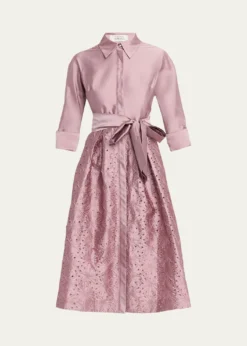 Rickie Freeman for Teri JonTaffeta Shirt Dress w/ Eyelet Skirt