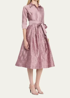 Rickie Freeman for Teri JonTaffeta Shirt Dress w/ Eyelet Skirt
