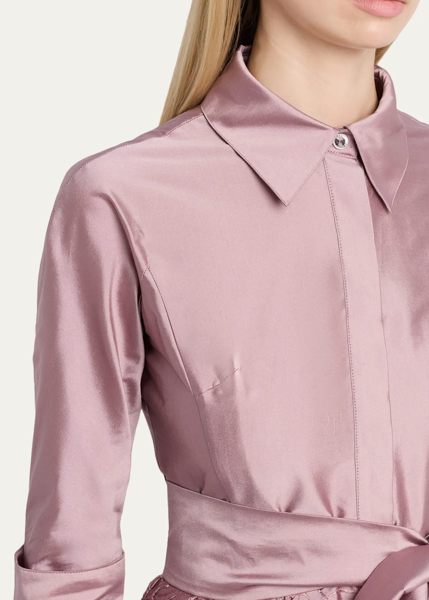 Rickie Freeman for Teri JonTaffeta Shirt Dress w/ Eyelet Skirt