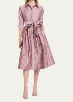 Rickie Freeman for Teri JonTaffeta Shirt Dress w/ Eyelet Skirt