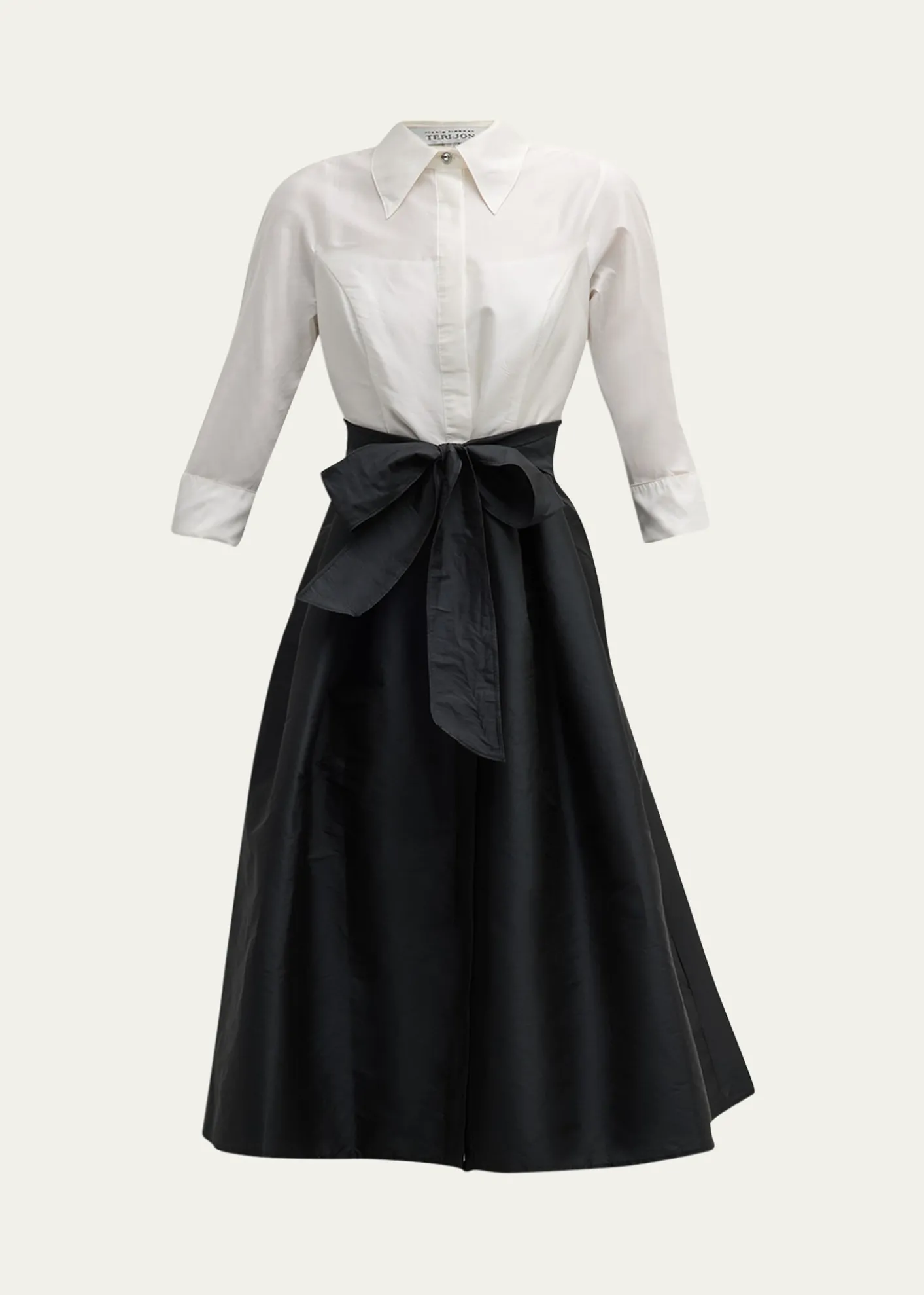 Rickie Freeman for Teri JonTwo-Tone 3/4-Sleeve Taffeta Shirtdress