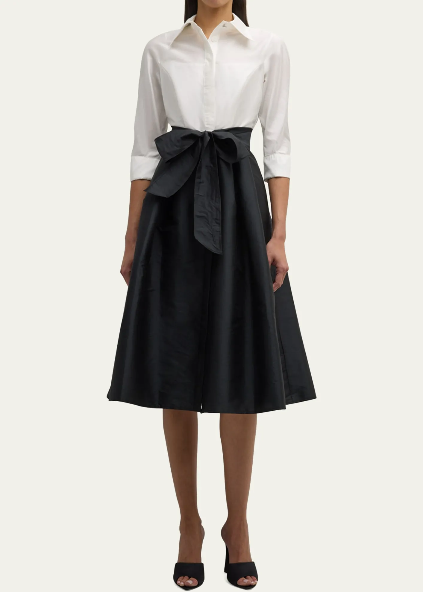 Rickie Freeman for Teri JonTwo-Tone 3/4-Sleeve Taffeta Shirtdress