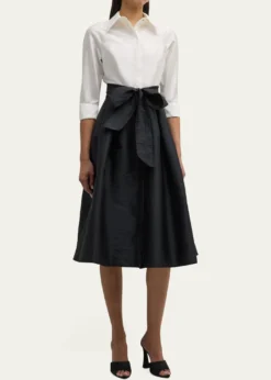 Rickie Freeman for Teri JonTwo-Tone 3/4-Sleeve Taffeta Shirtdress