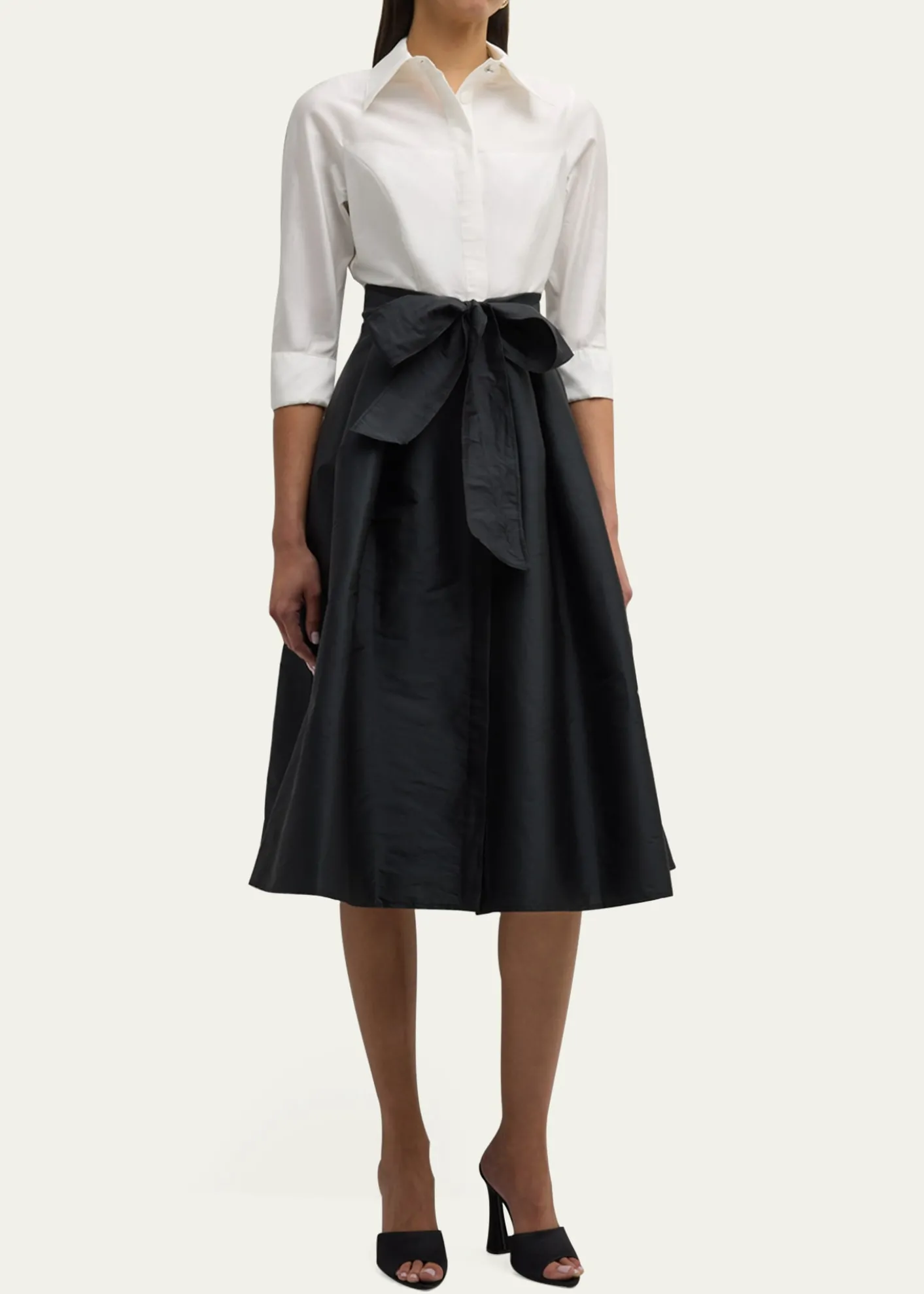 Rickie Freeman for Teri JonTwo-Tone 3/4-Sleeve Taffeta Shirtdress