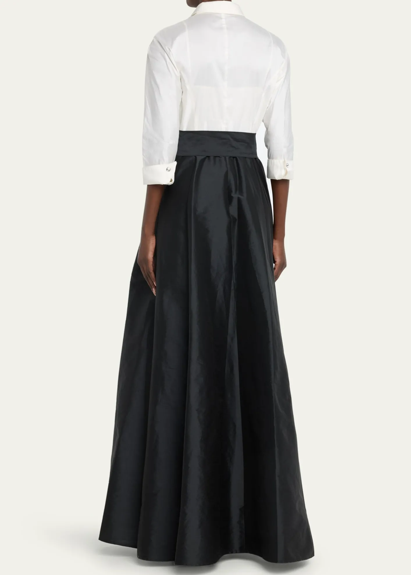 Rickie Freeman for Teri JonTwo-Tone 3/4-Sleeve Taffeta Shirtdress Gown