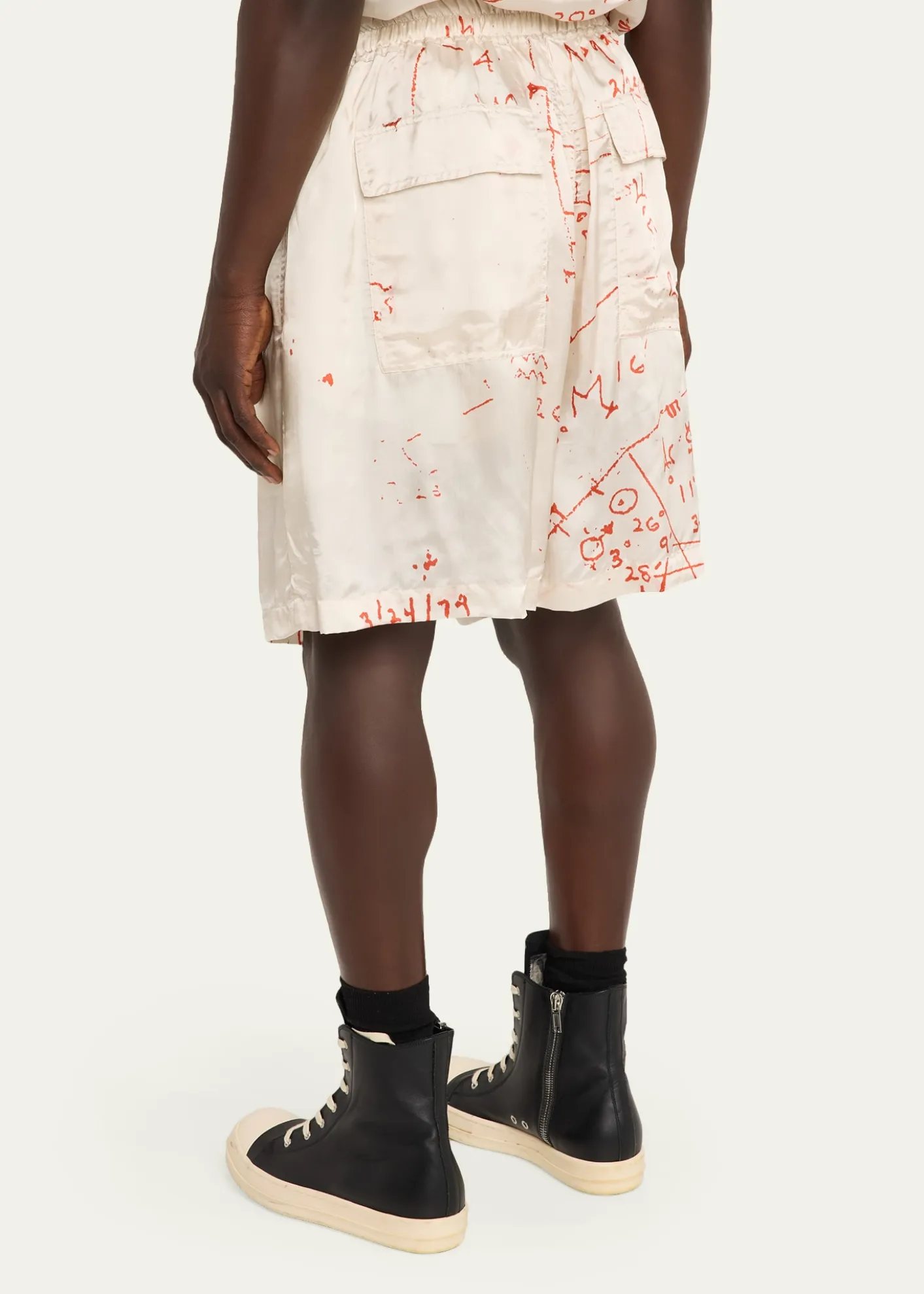Rick OwensMath Print Satin Drawstring Shorts