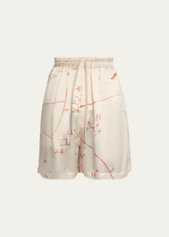Rick OwensMath Print Satin Drawstring Shorts