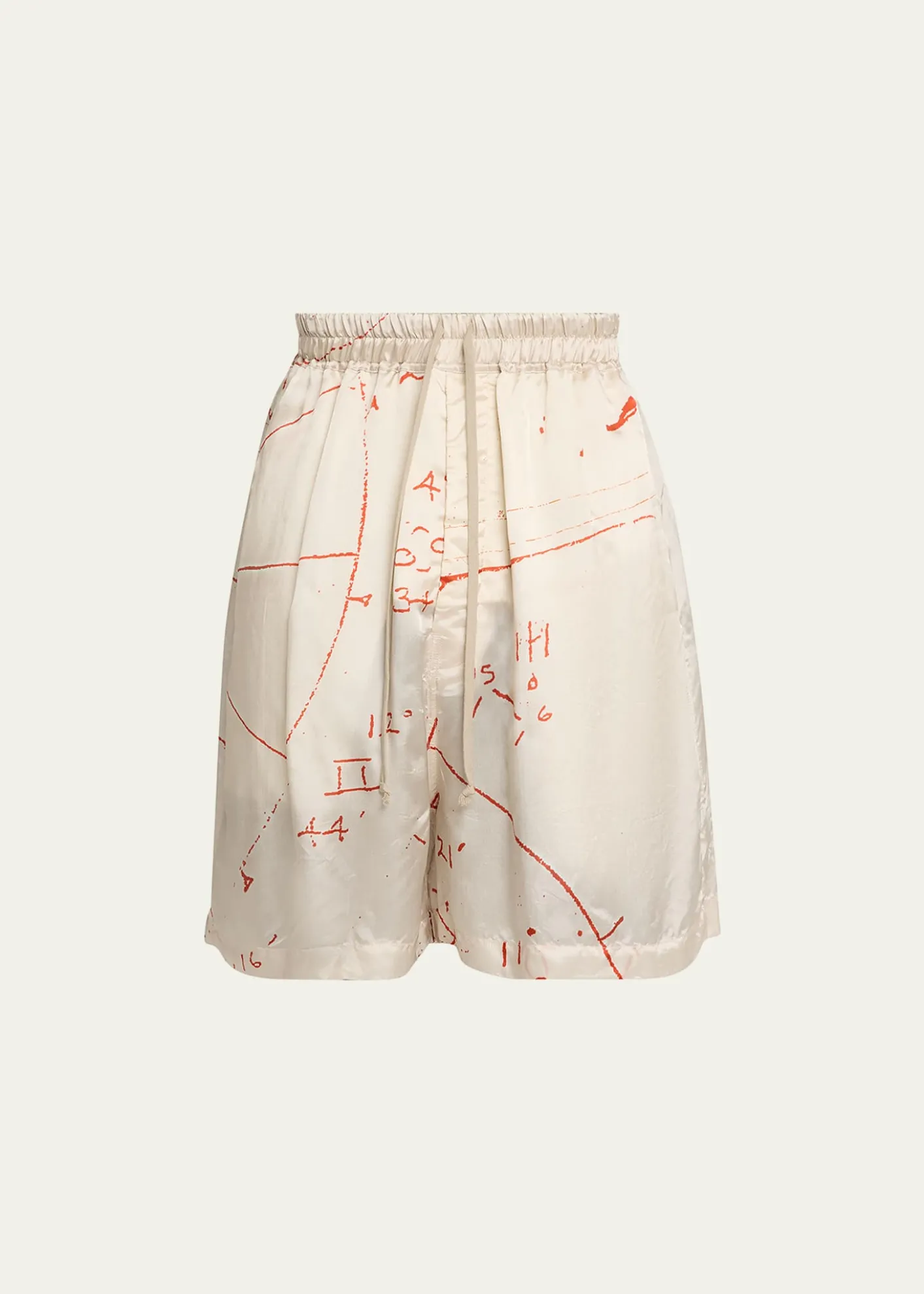 Rick OwensMath Print Satin Drawstring Shorts