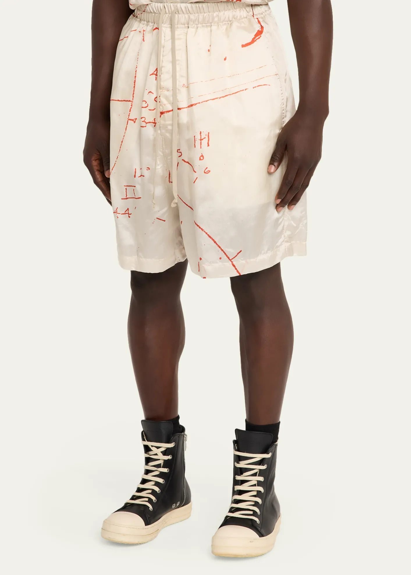 Rick OwensMath Print Satin Drawstring Shorts