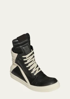Rick OwensMen's Geobasket Tumbled Leather High-Top Sneakers
