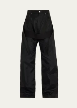 Rick OwensMen's Megastrapped Geth Nylon Canvas Wide-Leg Jeans