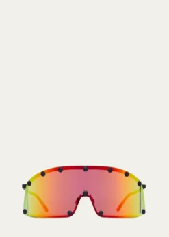 Rick OwensMen's Mirrored Studded Shield Sunglasses