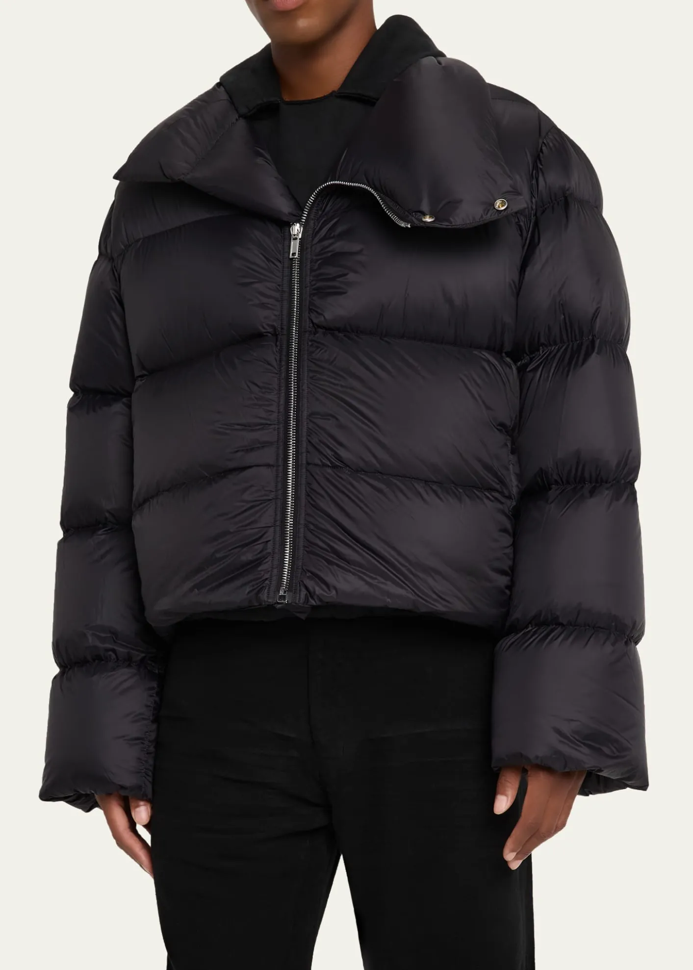 Rick OwensMen's Nylon Cropped Turtleneck Puffer Jacket