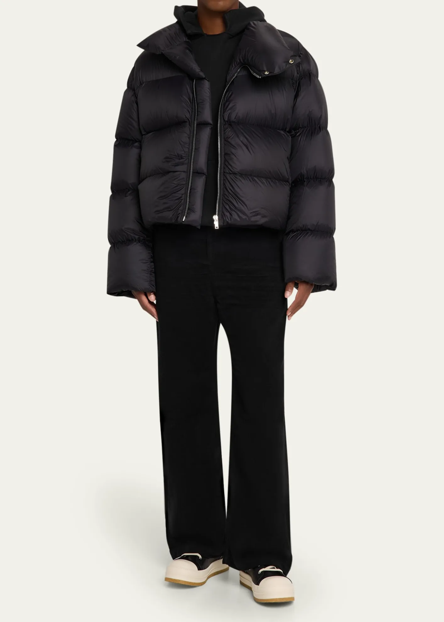 Rick OwensMen's Nylon Cropped Turtleneck Puffer Jacket