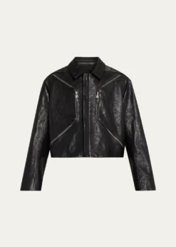 Rick OwensMen's Textured-Leather Biker Jacket