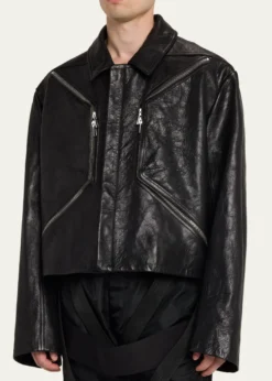 Rick OwensMen's Textured-Leather Biker Jacket