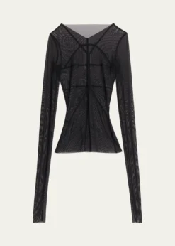 Rick OwensTemple Seamed Mesh Long-Sleeve Top