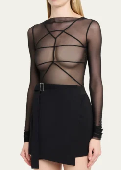 Rick OwensTemple Seamed Mesh Long-Sleeve Top