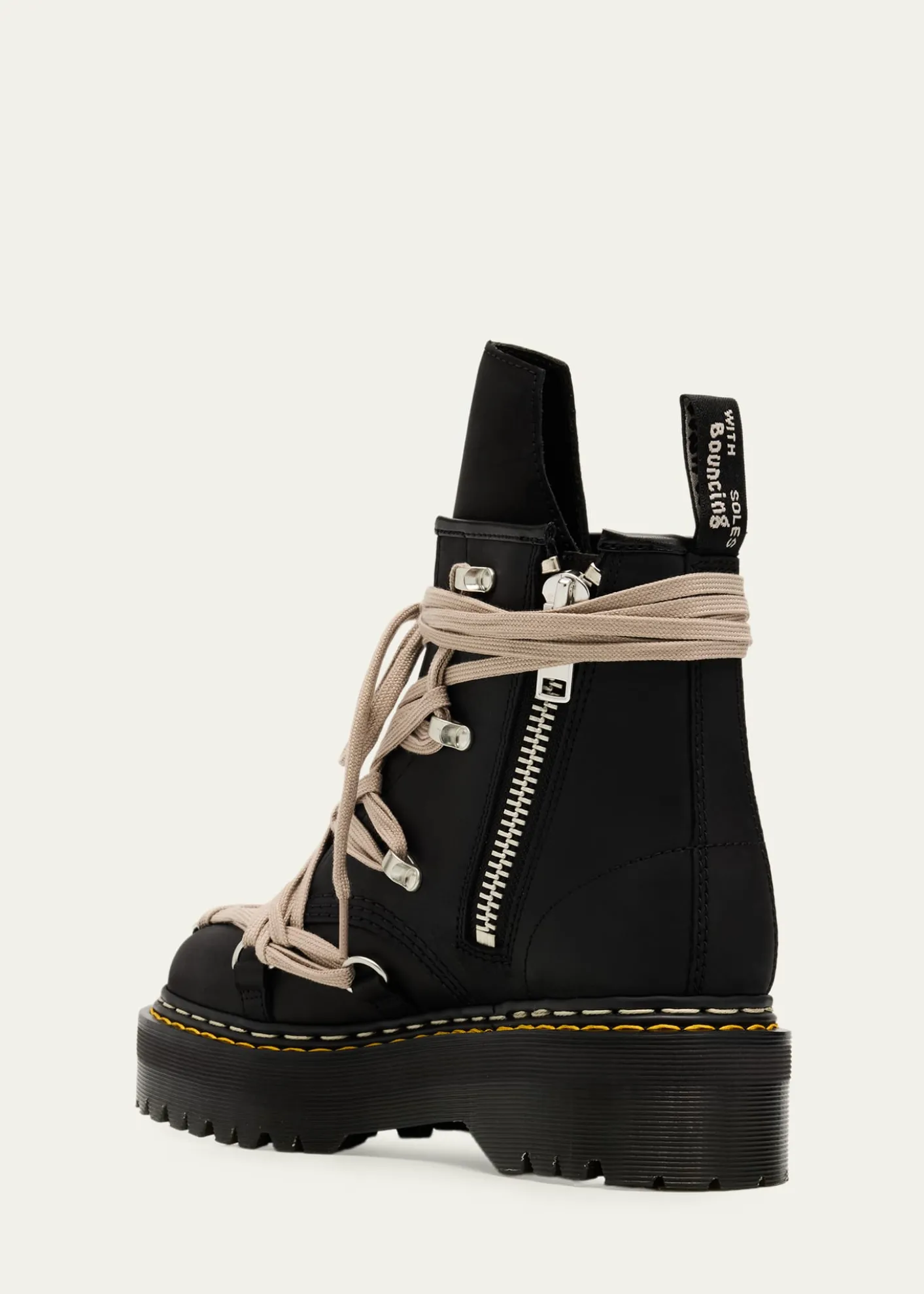 Rick Owensx Dr. Martens 1460 Quad Sole Mega Lace Leather Ankle Boots