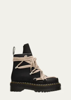 Rick Owensx Dr. Martens 1460 Quad Sole Mega Lace Leather Ankle Boots