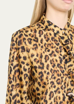 R13Leopard-Print Cotton Ruffle Blouse